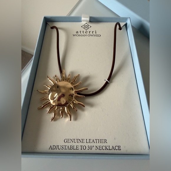 Viral Atterri Gold Sun Pendant Leather Chord Necklace - Picture 2 of 2